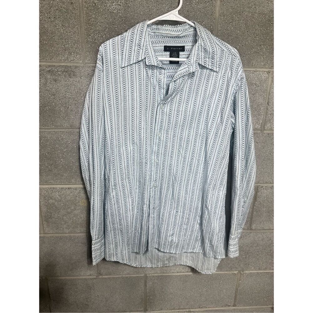 J.Ferrari Mens Dress Shirt Long Sleeve Striped White XL